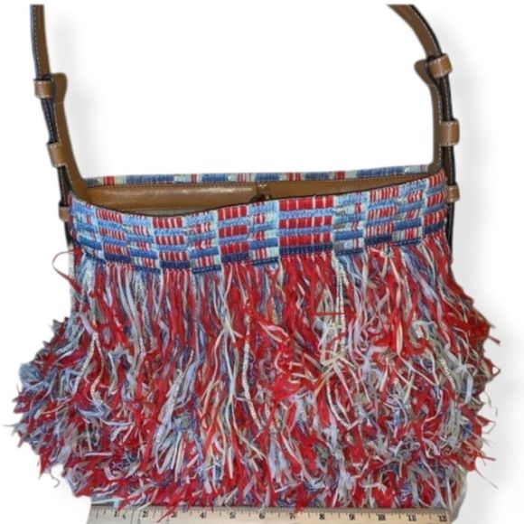 TORY BURCH Red/Blue Fringe "Frayed Tweed" Hobo 2016 Runway Bag - Picture 6 of 16